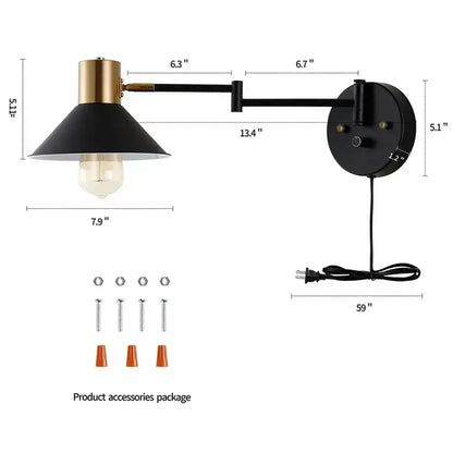 Industrial black & brass dimmable wall lamp bedroom light