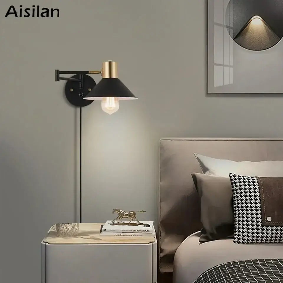 Industrial black & brass dimmable wall lamp bedroom light