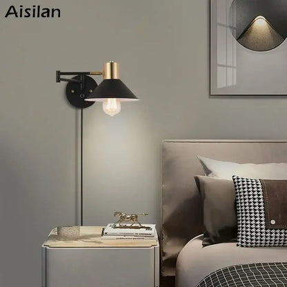 Industrial black & brass dimmable wall lamp bedroom light