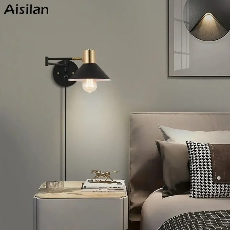 Industrial black & brass dimmable wall lamp bedroom light