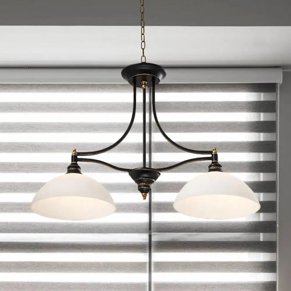Industrial black & brass dome island light with opal glass dining room