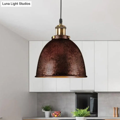 Industrial black & brass dome pendant lamp kitchen hanging light