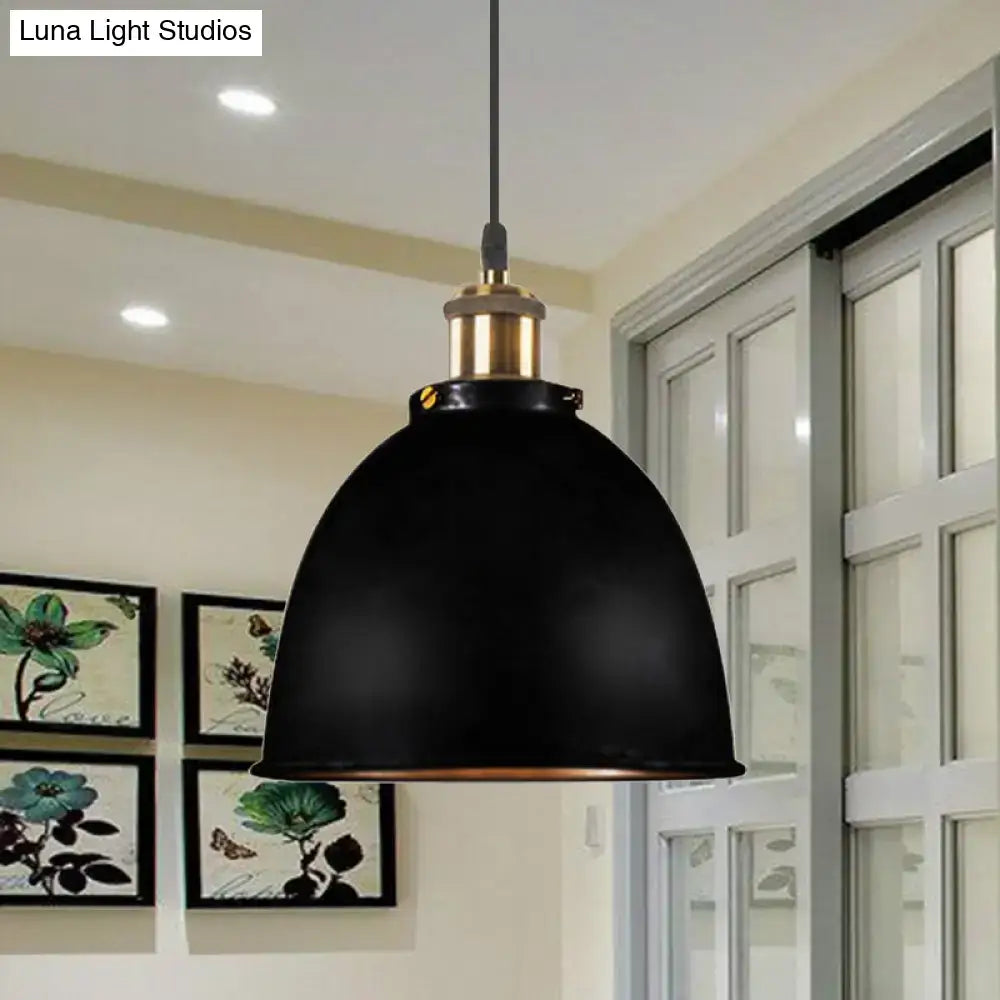Industrial black & brass dome pendant lamp kitchen hanging light