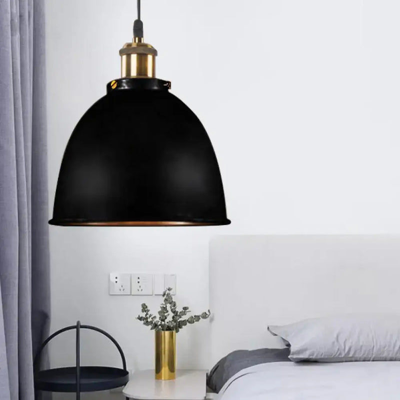 Industrial black & brass dome pendant lamp kitchen hanging light