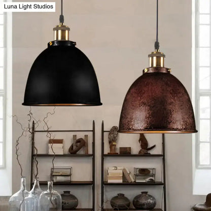 Industrial black & brass dome pendant lamp kitchen hanging light