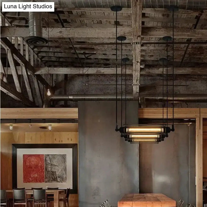 Industrial black & brass flute pendant light for kitchen island