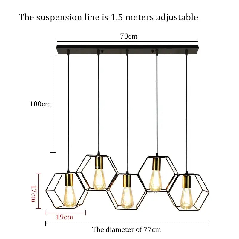 Industrial black & brass hexagonal pendant light dining room