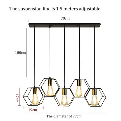 Industrial black & brass hexagonal pendant light dining room