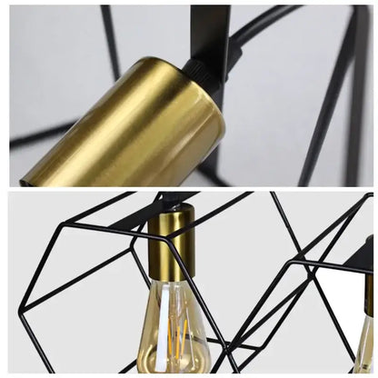 Industrial black & brass hexagonal pendant light dining room