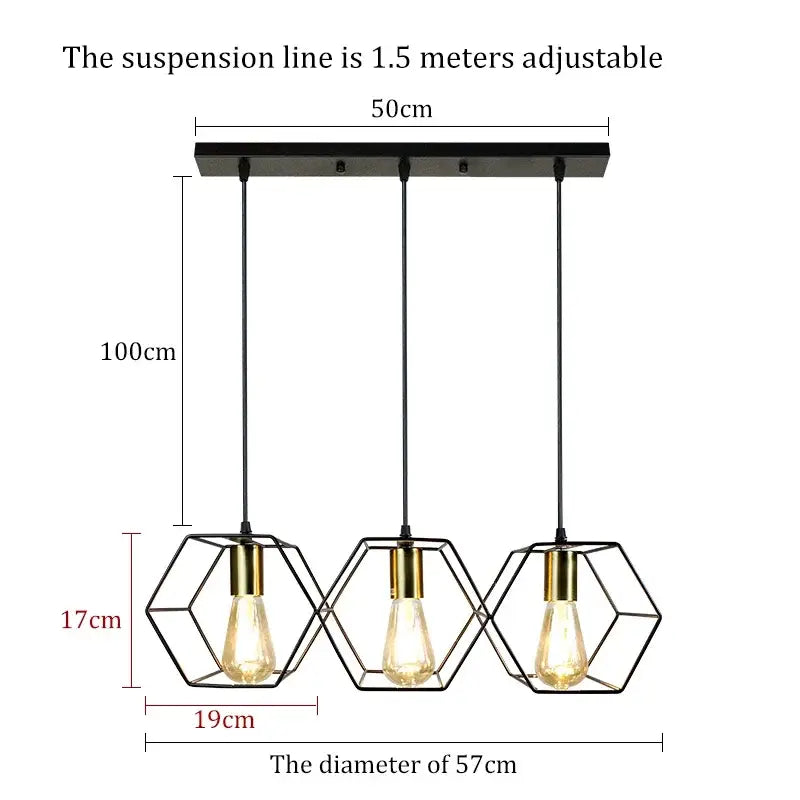 Industrial black & brass hexagonal pendant light dining room