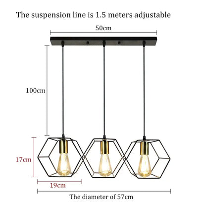Industrial black & brass hexagonal pendant light dining room