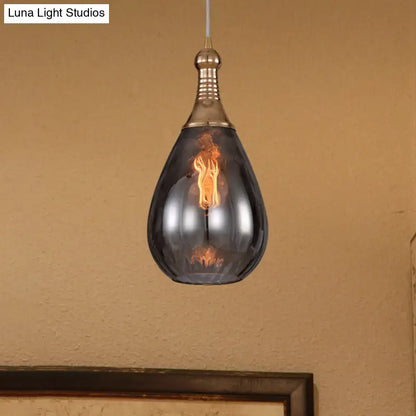 Industrial black & brass smoked glass pendant ceiling light bedroom