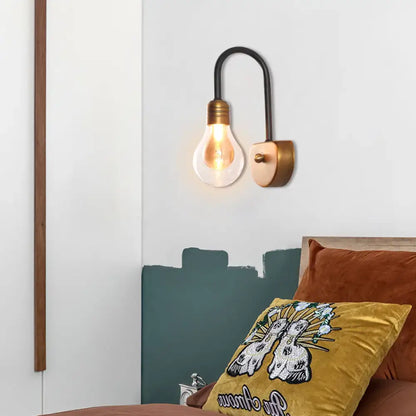 Industrial black & brass wall lamp – bedroom led light fixture