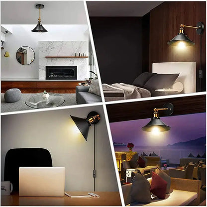 Industrial black & brass wall lamp – bedroom sconce