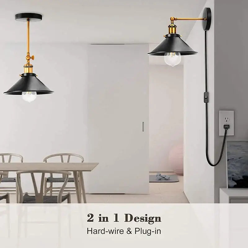 Industrial black & brass wall lamp – bedroom sconce