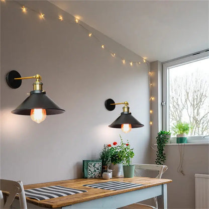 Industrial black & brass wall lamp – bedroom sconce