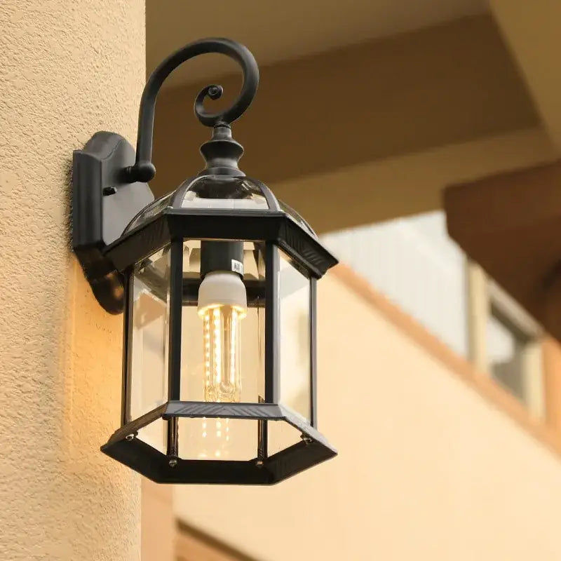 Industrial black bronze wall lamp outdoor lantern with clear glass