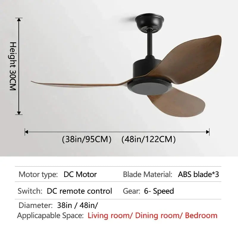 Industrial black & brown remote control ceiling fan bedroom