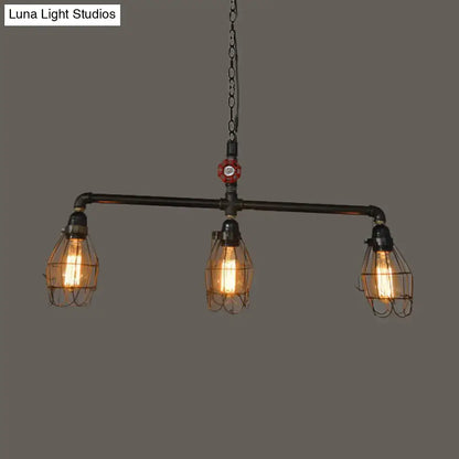 Industrial black cage iron pendant – dining room pipe light