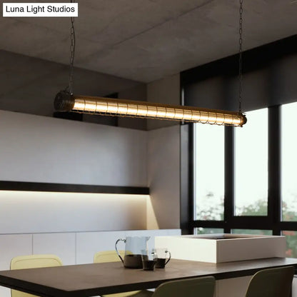 DecorBites™ Industrial Black Cage Island Pendant - Tubular Design for Dining Room Ceiling