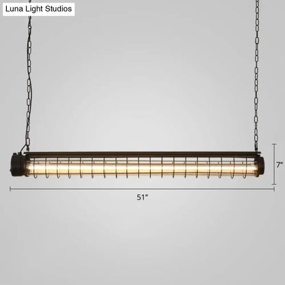 DecorBites™ Industrial Black Cage Island Pendant - Tubular Design for Dining Room Ceiling