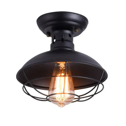 Industrial black cage metal ceiling light bedroom dome shade