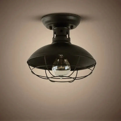 Industrial black cage metal ceiling light bedroom dome shade