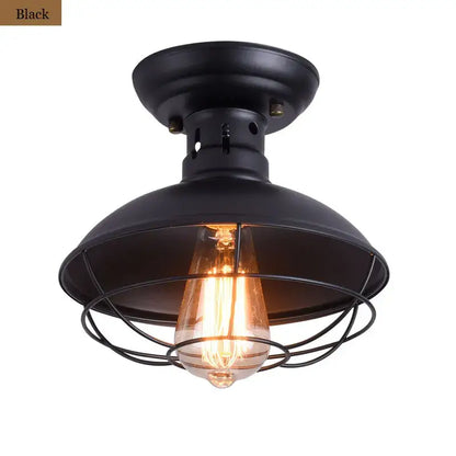 Industrial black cage metal ceiling light bedroom dome shade