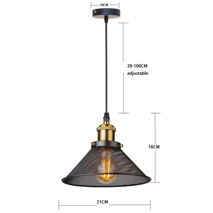 Industrial black cage pendant light kitchen mesh shade brass hardware