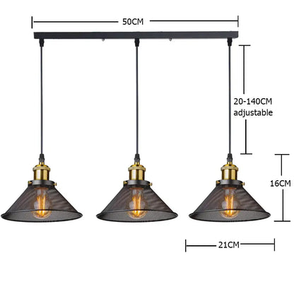 Industrial black cage pendant light kitchen mesh shade brass hardware