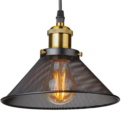 Industrial black cage pendant light kitchen mesh shade brass hardware