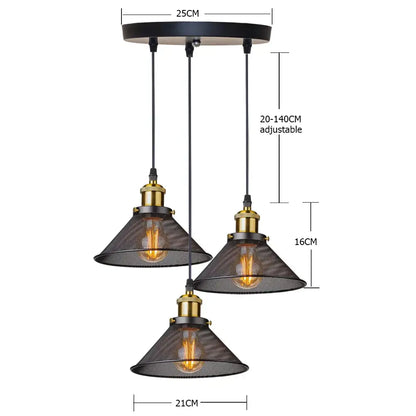 Industrial black cage pendant light kitchen mesh shade brass hardware