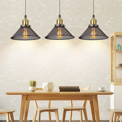 Industrial black cage pendant light kitchen mesh shade brass hardware