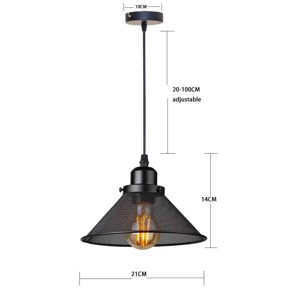 Industrial black cage pendant light kitchen mesh shade brass hardware