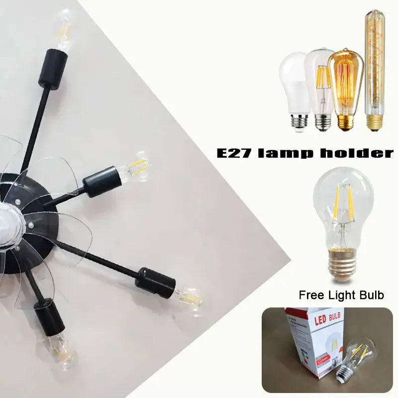 Industrial black ceiling fan with clear blades – living room led light