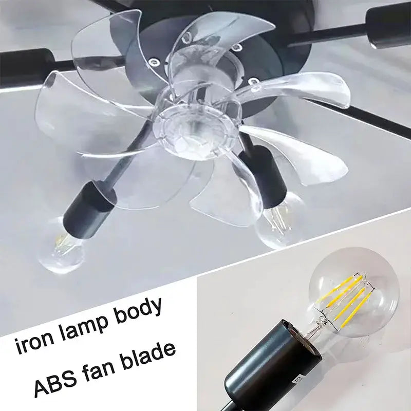 Industrial black ceiling fan with clear blades – living room led light