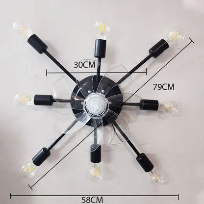 Industrial black ceiling fan with led lights for living room