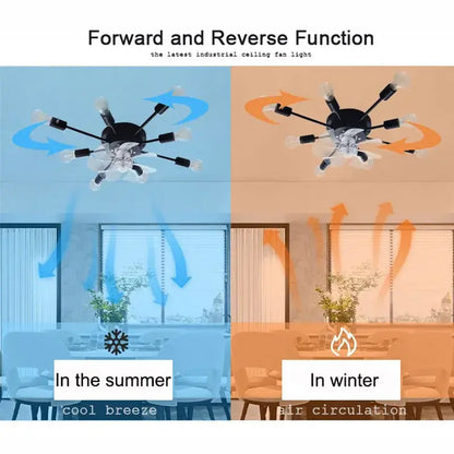 Industrial black ceiling fan with led lights for living room