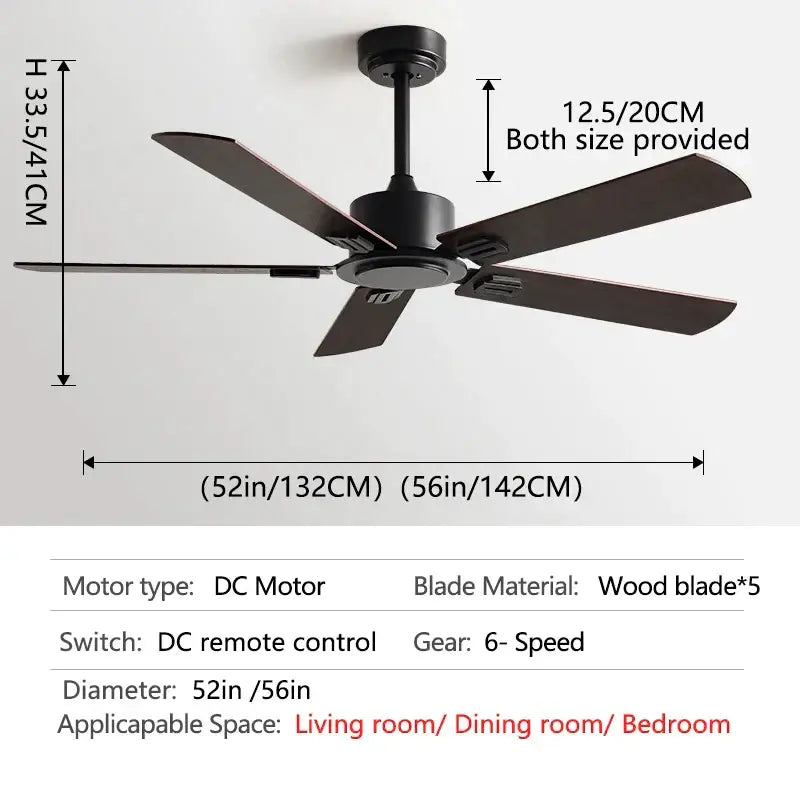 Industrial black ceiling fan with remote control living room