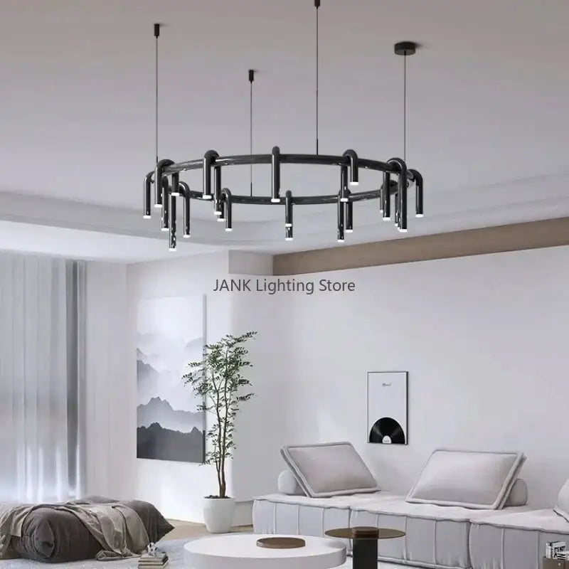 Industrial black circular ring pendant lights dining room chandelier