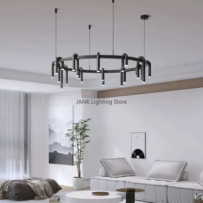 Industrial black circular ring pendant lights dining room chandelier