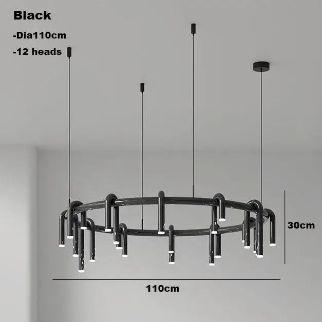 Industrial black circular ring pendant lights dining room chandelier