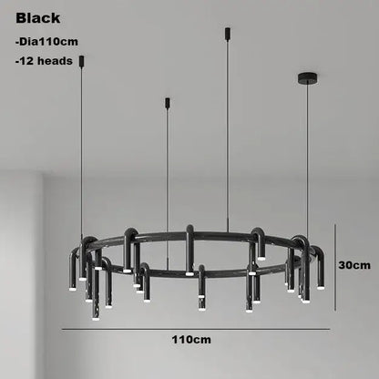 Industrial black circular ring pendant lights dining room chandelier
