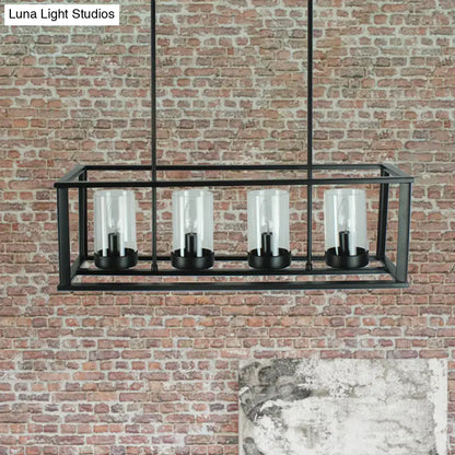 Industrial black clear glass pendant – kitchen island cage light