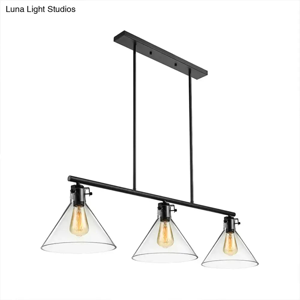 Industrial black cone clear glass island lamp dining room light
