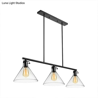 Industrial black cone clear glass island lamp dining room light