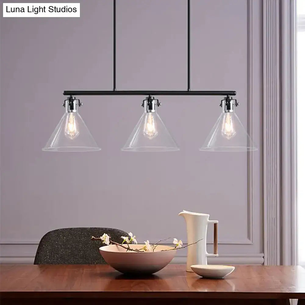 Industrial black cone clear glass island lamp dining room light