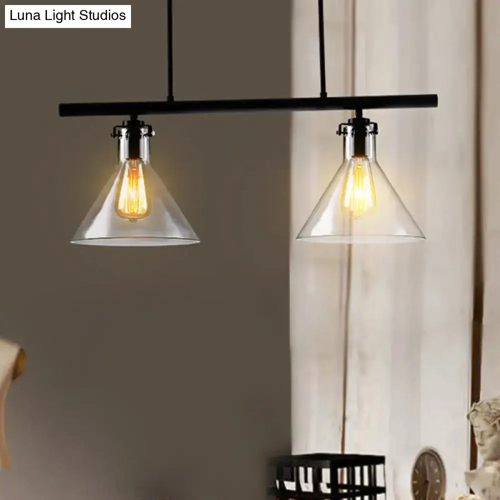 Industrial black cone clear glass island lamp dining room light