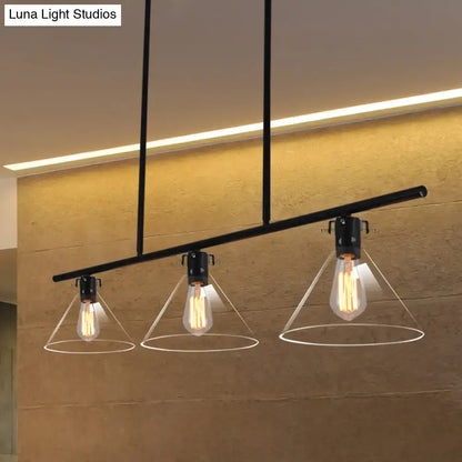 Industrial black cone clear glass island lamp dining room light