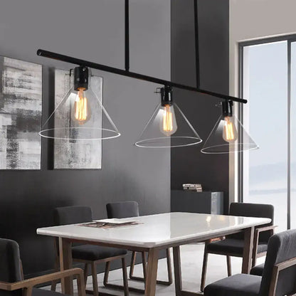 Industrial black cone clear glass island lamp dining room light